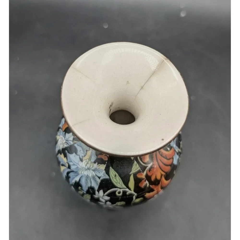 Royal Winton Grimwades Fireglow Chintz Vase Black Floral Made in England Vintage